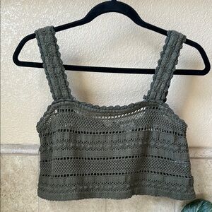 Aerie Green Crochet Crop Tank Top